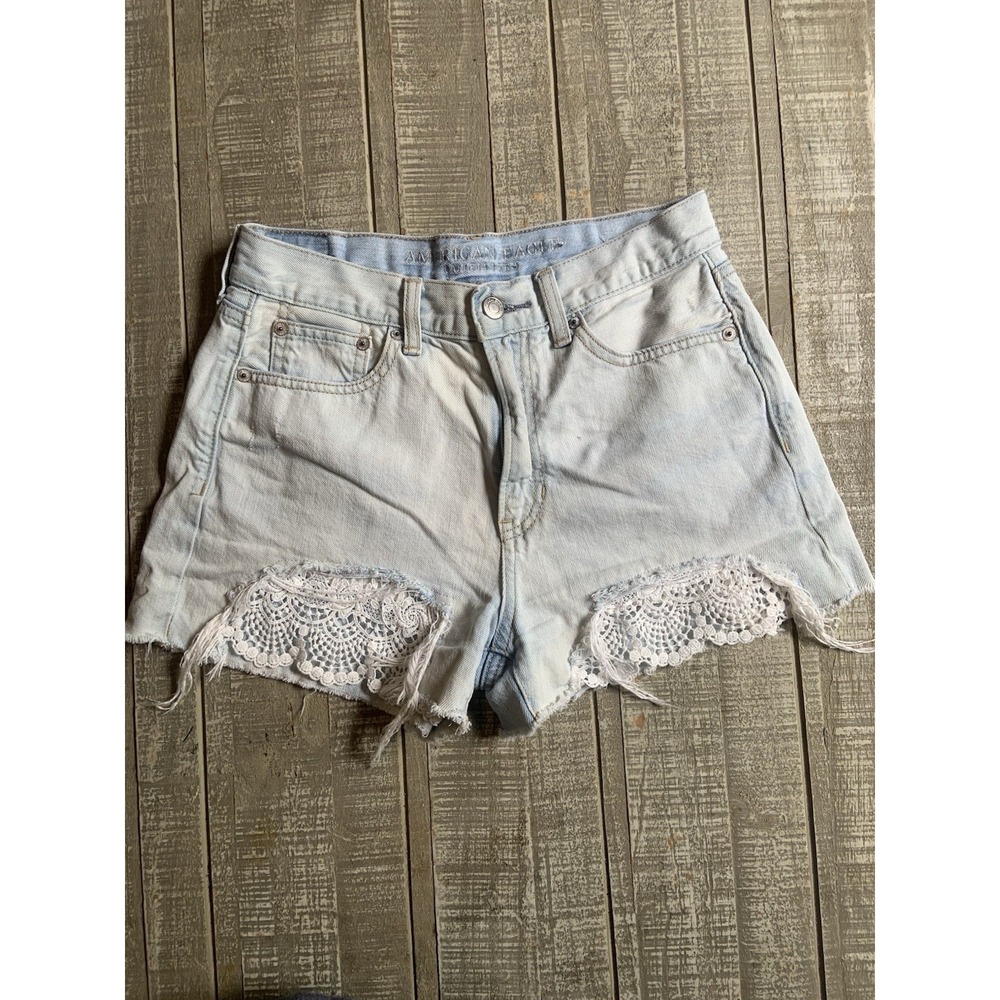 American Eagle Outfitters Women's Cut Off Denim Shorts Lace Light Blue Size 2